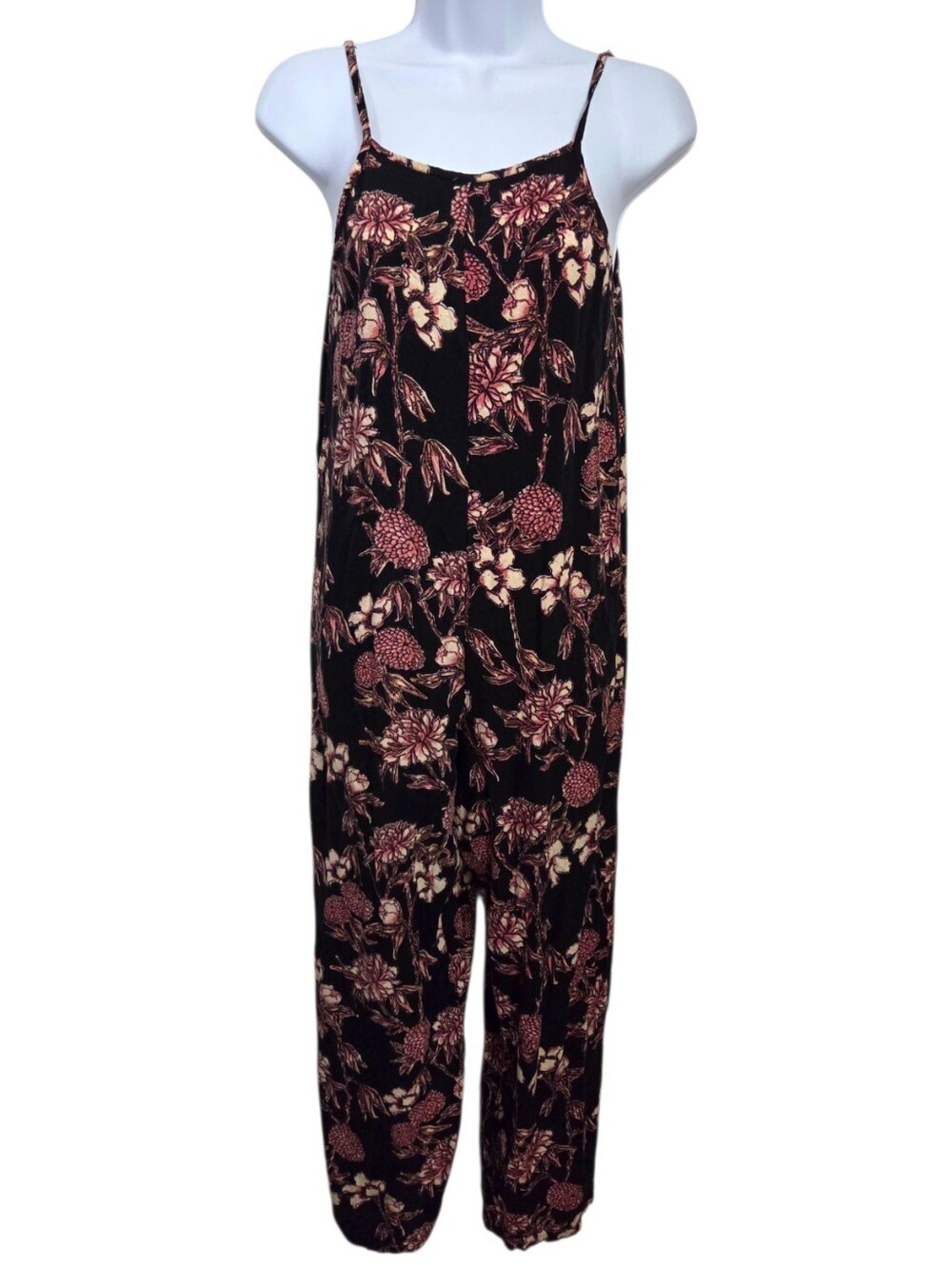 Angie Black Floral Spaghetti-Strap Jumpsuit Women's Size Small